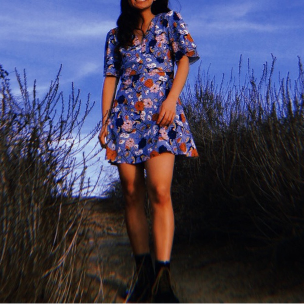dolls kill blue floral printed dress